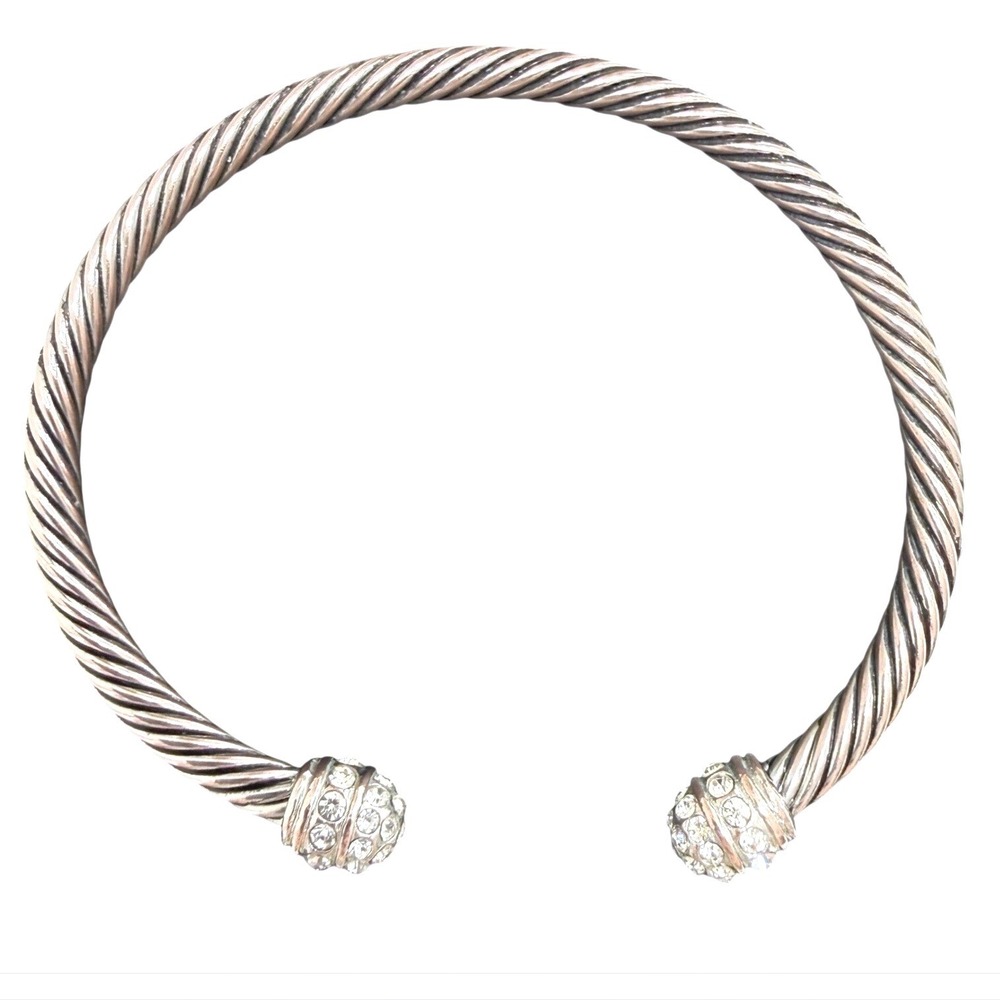 Sparkling Crystal Cuff Bangle Bracelet Silver Rose Gold Tone Twisted Cable